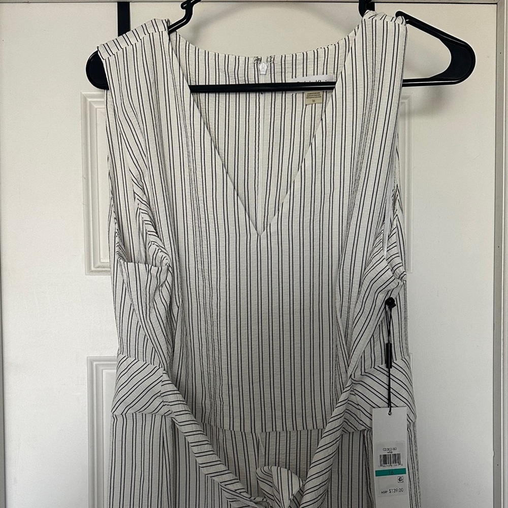 Calvin Klein Black and White Striped Jumpsuit